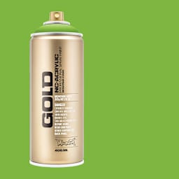 Montana Gold Acrylic Professional Spray Paint - Shock Green Light, 400 ml (Spray can with color swatch)