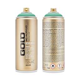 Montana Gold Acrylic Professional Spray Paint - Malachite, 400 ml (Front and back of spray can)