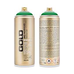 Montana Gold Acrylic Professional Spray Paint - Greenery, 400 ml (Front and back of spray can)