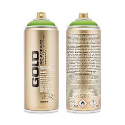 Montana Gold Acrylic Professional Spray Paint - Lawn Green, 400 ml (Front and back of spray can)