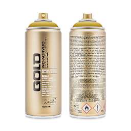 Montana Gold Acrylic Professional Spray Paint - Curry, 400 ml (Front and back of spray can)