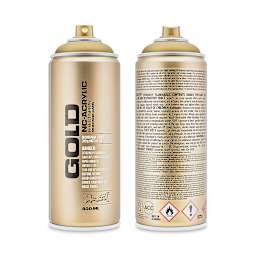 Montana Gold Acrylic Metallic Tones Spray Paint - Gold Matt, 400 ml, Front and back of spray can
