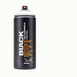 Montana Black Spray Paint - White, 400 ml can with swatch