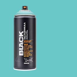 Montana Black Spray Paint - Drops, 400 ml can with swatch