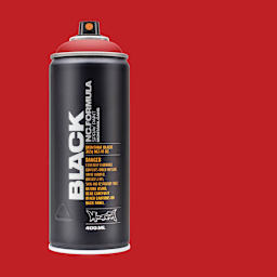 Montana Black Spray Paint - Fire Rose, 400 ml can with swatch