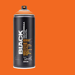 Montana Black Spray Paint - Power Orange, 400 ml can with swatch