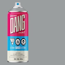 Dang Prime Spray Paint - Koala Grey, 400 ml can and swatch