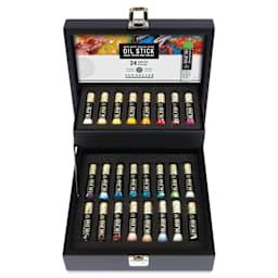 Sennelier Artists' Oil Sticks - Set of 24, Assorted Colors, Wood Box open