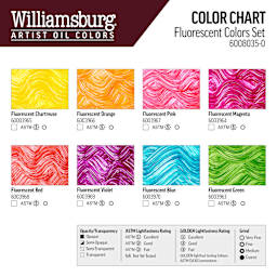 Williamsburg Handmade Oil Paints - Set of 8, Fluorescent, 22 ml Tubes, swatches