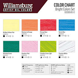 Williamsburg Handmade Oil Paints - Set of 8, Bright, 22 ml Tubes, swatches