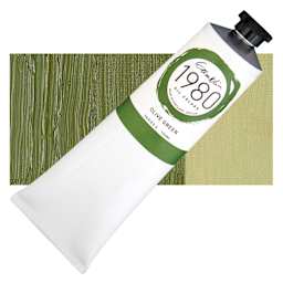 Gamblin 1980 Oil Paint - Olive Green, 150 ml tube and swatch