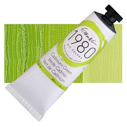 Gamblin 1980 Oil Paint - Cadmium Green, 37 ml tube and swatch