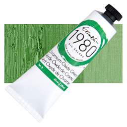 Gamblin 1980 Oil Paint - Chromium Oxide Green, 37 ml tube and swatch