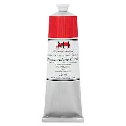 Michael Harding Artists Oil Color - Quinacridone Coral, front of 225 ml tube