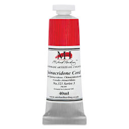 Michael Harding Artists Oil Color - Quinacridone Coral, front of 40 ml tube