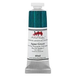 Michael Harding Artists Oil Color - Aqua Green, front of 40 ml tube