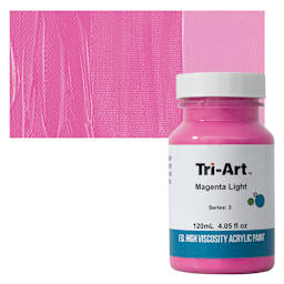 Tri-Art High Viscosity Artist Acrylic - Magenta Light, 120 ml jar and swatch