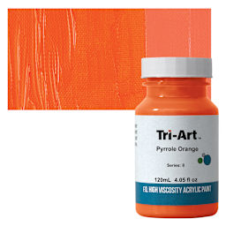 Tri-Art High Viscosity Artist Acrylic - Pyrrole Orange, 120 ml jar and swatch