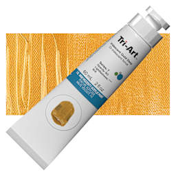 Tri-Art High Viscosity Artist Acrylic - Iridescent Gold Deep, 60 ml Tube and swatch