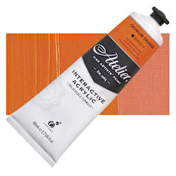 Chroma Atelier Interactive Artists' Acrylic - Cadmium Orange, 80 ml tube and swatch