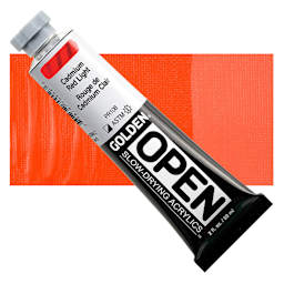 Golden Open Acrylic - Cadmium Red Light, 2 oz Tube and swatch