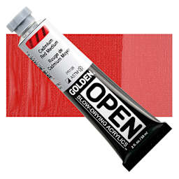 Golden Open Acrylic - Cadmium Red Medium, 2 oz Tube and swatch