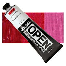 Golden Open Acrylic - Quinacridone Red, 5 oz Tube and swatch