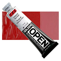 Golden Open Acrylic - Cadmium Red Dark, 2 oz Tube and swatch