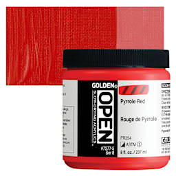 Golden Open Acrylic - Pyrrole Red, 8 oz Jar and swatch