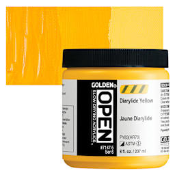 Golden Open Acrylic - Diarylide Yellow, 8 oz Jar and swatch