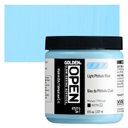 Golden Open Acrylics - Light Phthalo Blue, 8 oz Jar and swatch