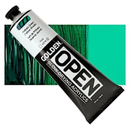 Golden Open Acrylic - Phthalo Green (Yellow Shade), 5 oz Tube and swatch