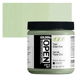 Golden Open Acrylic - Titan Green Pale, 8 oz Jar and swatch