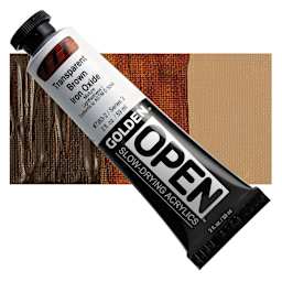 Golden Open Acrylic - Transparent Brown Iron Oxide, 2 oz Tube and swatch
