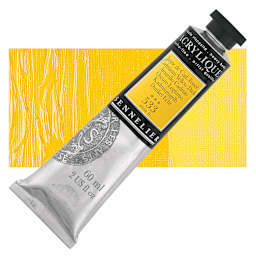 Sennelier Extra-Fine Artist Acrylique - Cadmium Yellow Dark, 60 ml tube and swatch