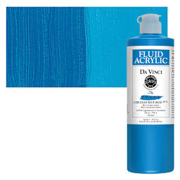Da Vinci Fluid Acrylic Paint - Cerulean Blue Hue, 16 oz bottle and swatch