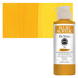 Da Vinci Fluid Acrylic Paint - Transparent Raw Sienna, 4 oz bottle and swatch