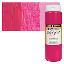 Daler-Rowney Graduate Acrylic Paint - Permanent Rose, 500 ml bottle and swatch