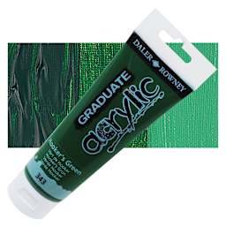 Daler-Rowney Graduate Acrylic Paint - Hooker's Green, 120 ml tube and swatch