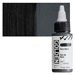 Golden High Flow Acrylic Paint - Mars Black, 1 oz bottle and swatch