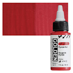 Golden High Flow Acrylic Paint - Pyrrole Red, 1 oz bottle and swatch