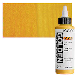 Golden High Flow Acrylic Paint - Indian Yellow Hue, 4 oz bottle and swatch