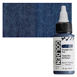 Golden High Flow Acrylic Paint - Prussian Blue Hue, 1 oz bottle and swatch