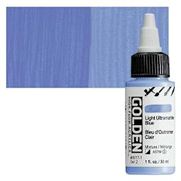 Golden High Flow Acrylic Paint - Light Ultramarine Blue, 1 oz bottle and swatch