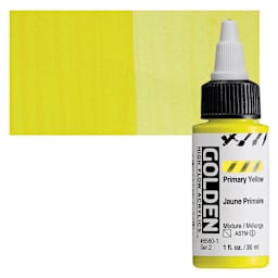 Golden High Flow Acrylic Paint - Primary Yellow, 1 oz bottle and swatch