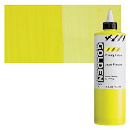 Golden High Flow Acrylic Paint - Primary Yellow, 16 oz bottle and swatch