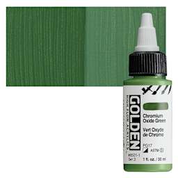 Golden High Flow Acrylic Paint - Chromium Oxide Green, 1 oz bottle and swatch