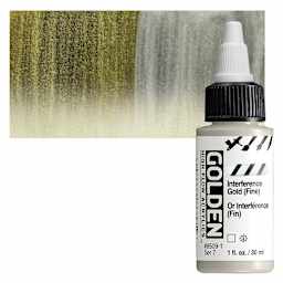 Golden High Flow Acrylic Paint - Interference Gold (Fine), 1 oz bottle and swatch