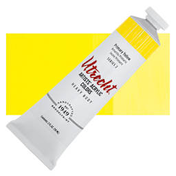 Utrecht Artists' Acrylic Paint - Primary Yellow, 2 oz tube and swatch