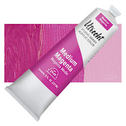 Utrecht Studio Series Acrylic Paint - Medium Magenta, 237 ml tube and swatch